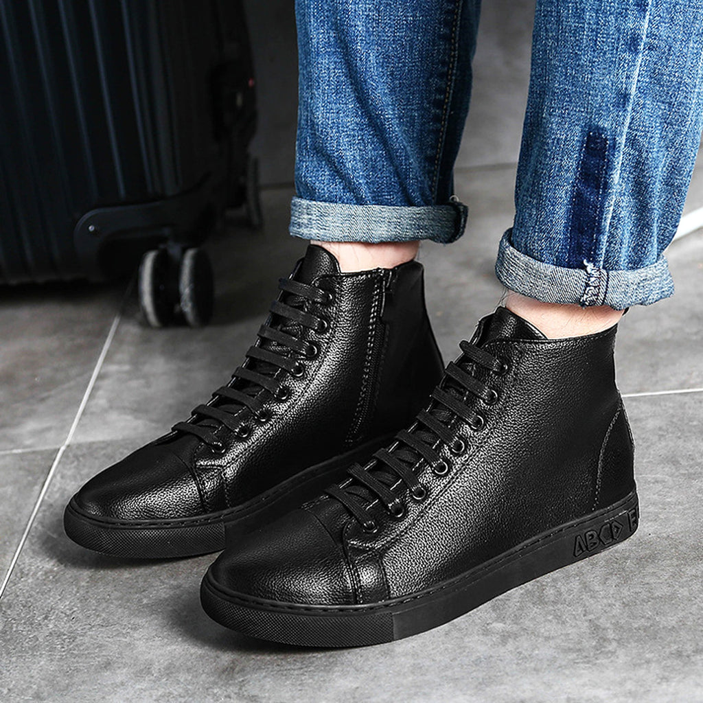 Men's Plus Size High Top Black Sneakers - enhanced image 3