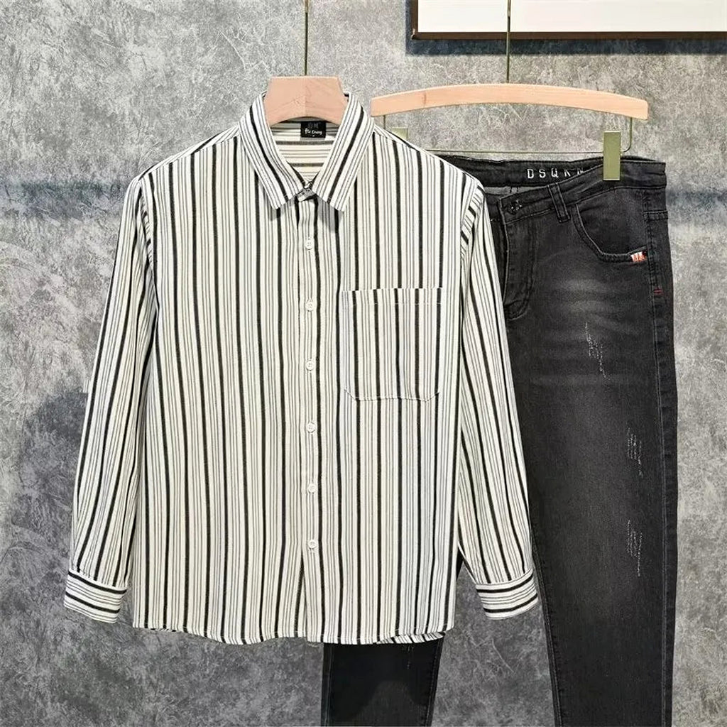 Men's Plus Size Striped Long Sleeve Button-Down Shirt - enhanced image 3