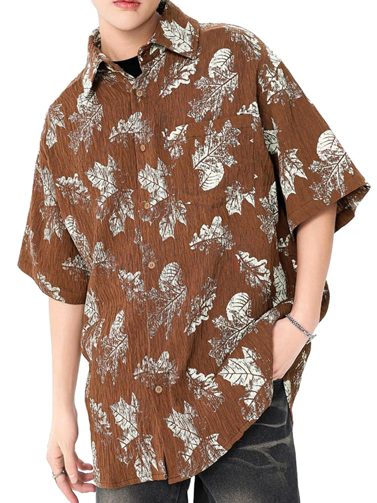 Men's Printed Oversized Button-Down Shirt - enhanced image 3