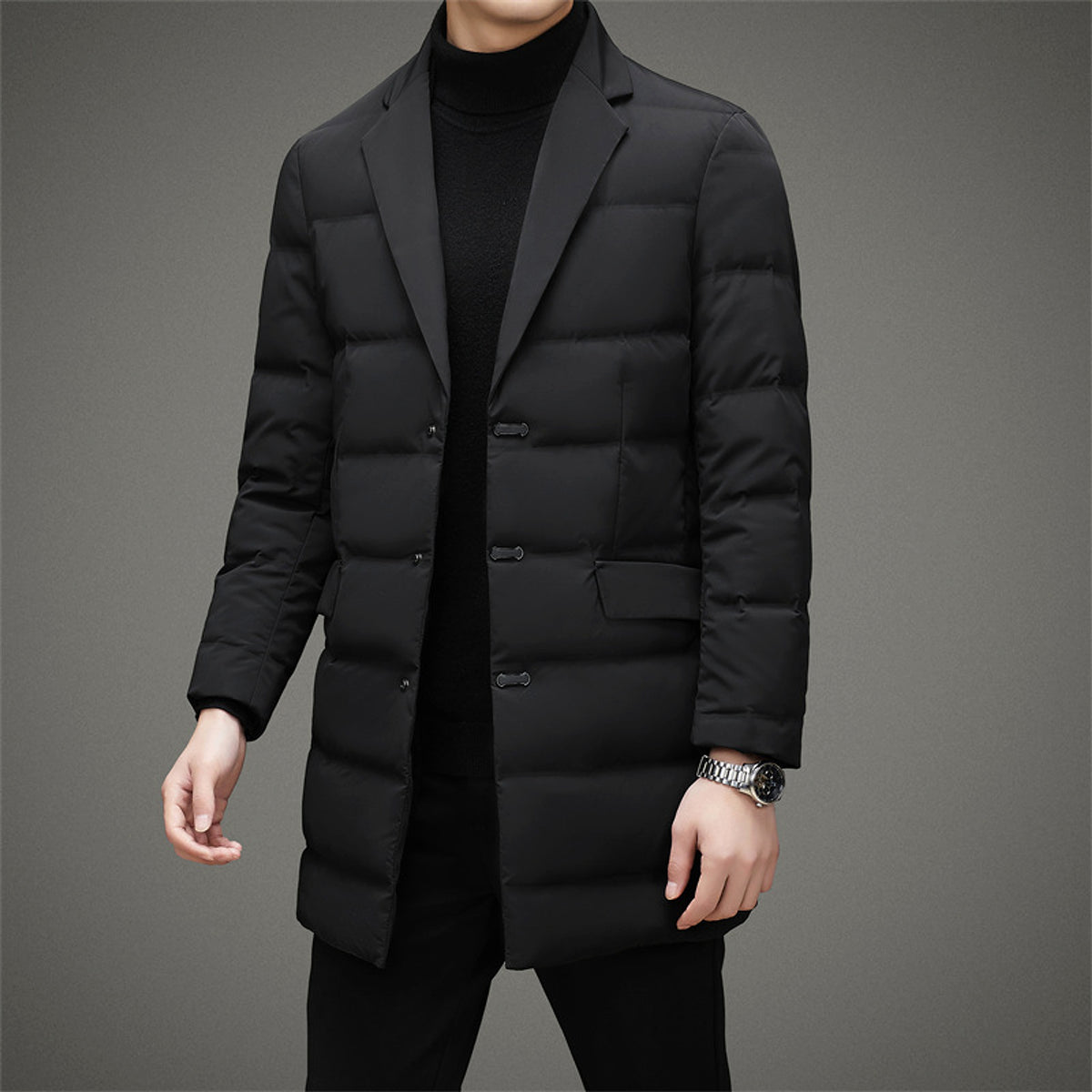 A.1 Men's Scarf Collar Cold-proof Down Jacket Coat Mid-length - enhanced image 3