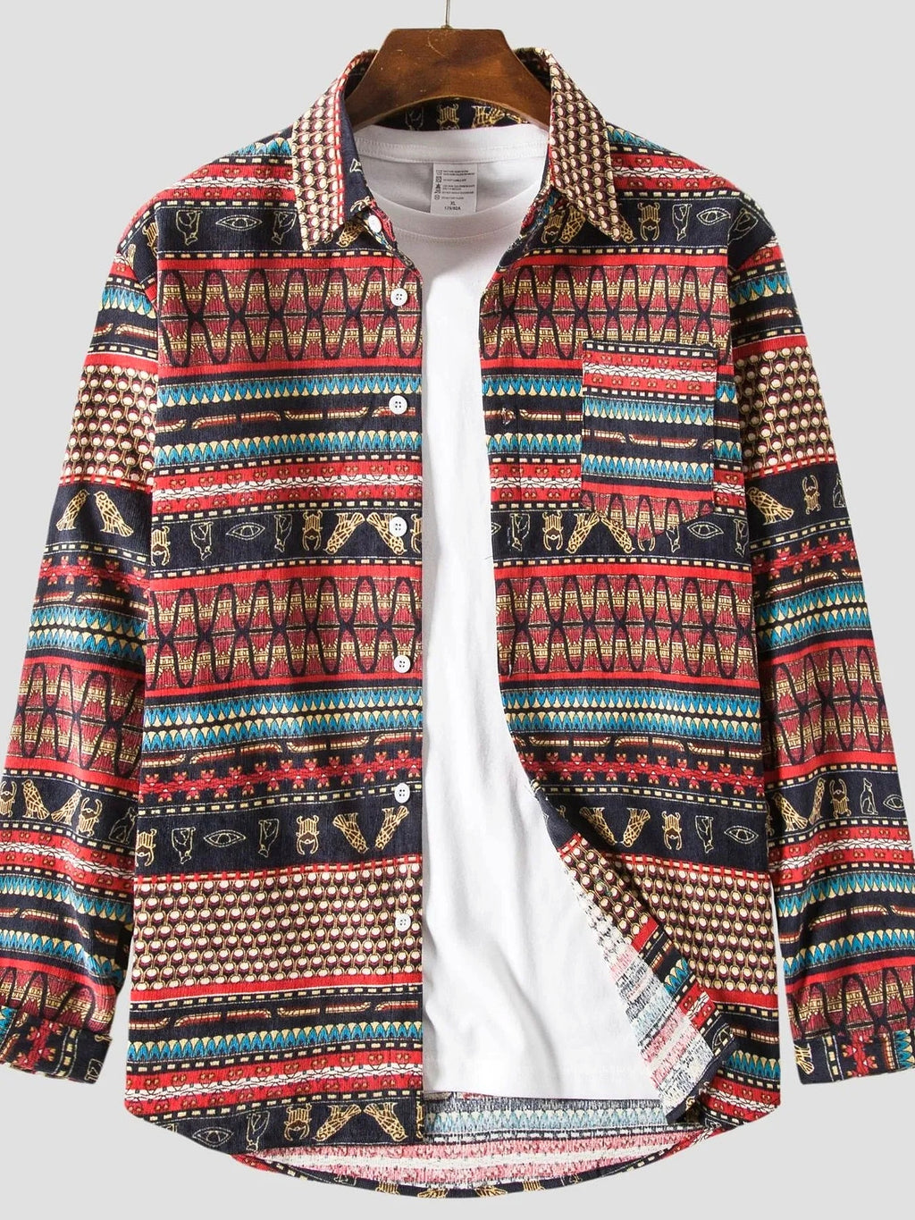 Men's Vintage Ethnic Print Button Down Shirt - enhanced image 3