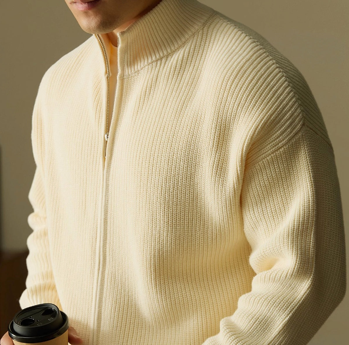 Men's Warm Stand Collar Knitted Cardigan - enhanced image 3