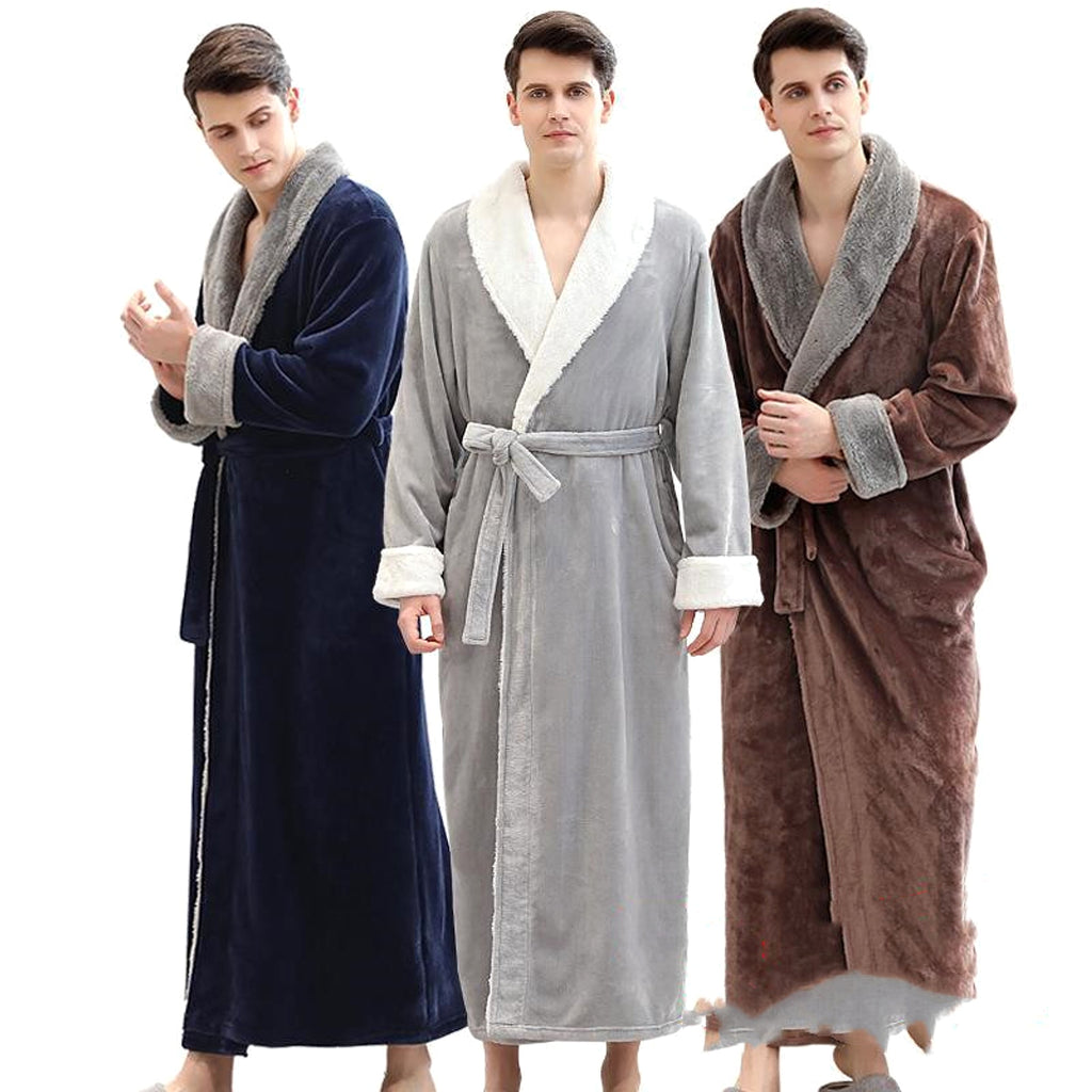 Men's Winter Plus Size Long Bathrobe Coral Fleece Full Length Pajamas - enhanced image 3