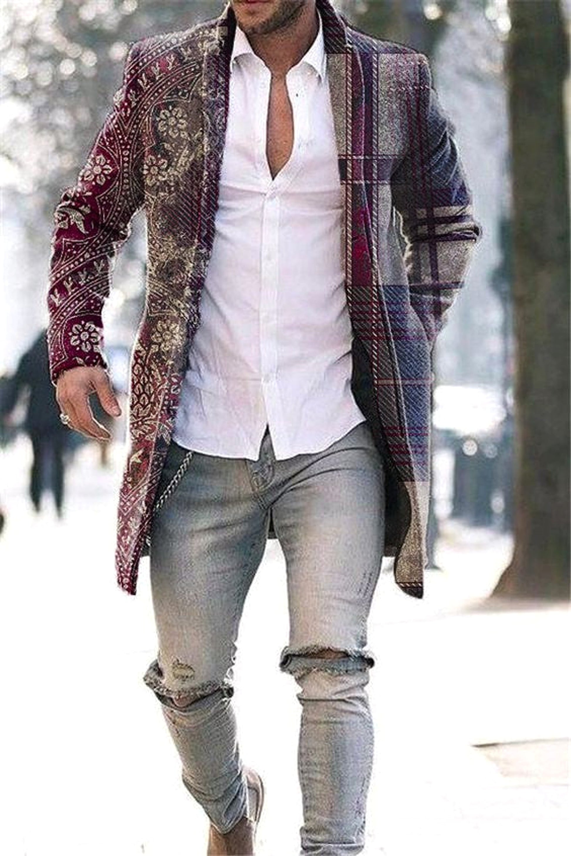 Men's Woolen Stand Collar Mid-length Trench Coat - enhanced image 3