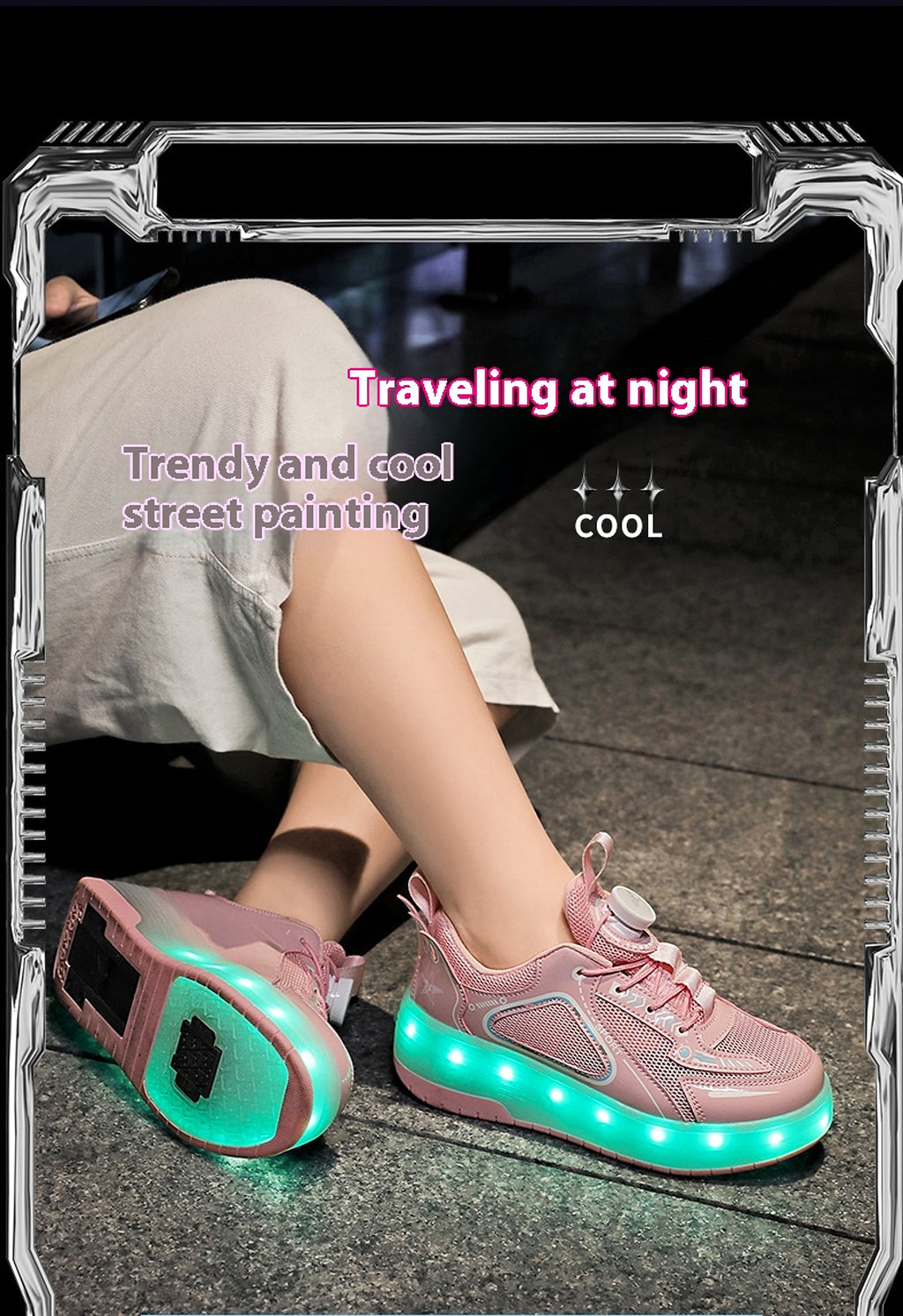 Mesh Double Wheel Heelys Children's Luminous Charging Roller Skating Deformation Skate Shoes - enhanced image 3