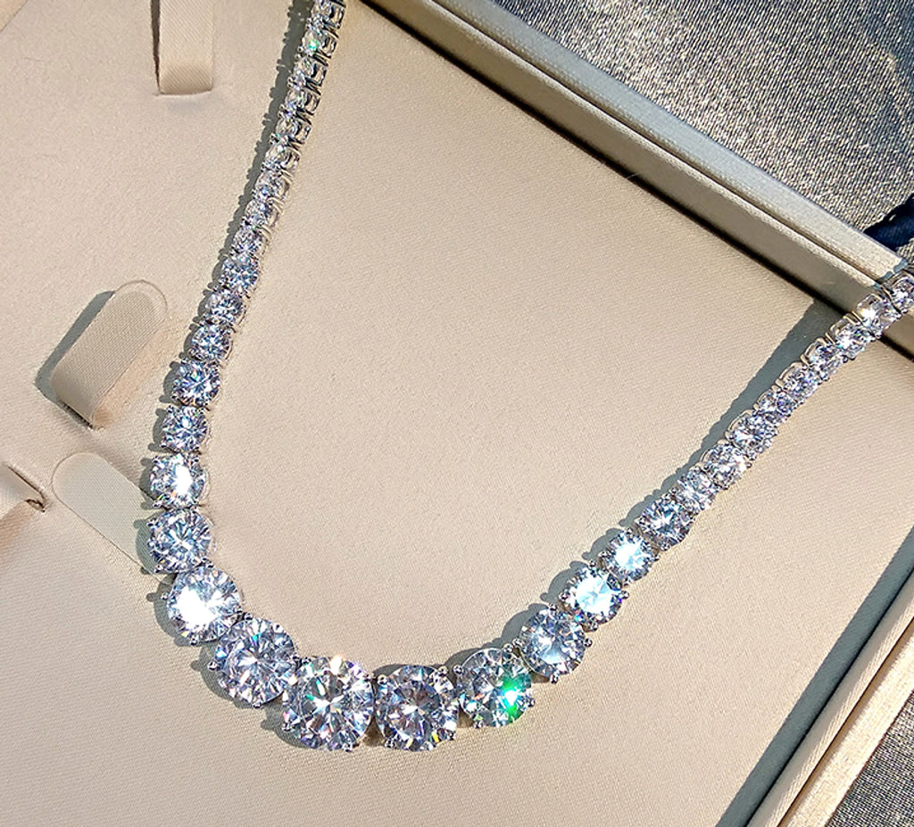 Moissanite 925 Sterling Silver Single Row Full Diamond Necklace For Women - enhanced image 3