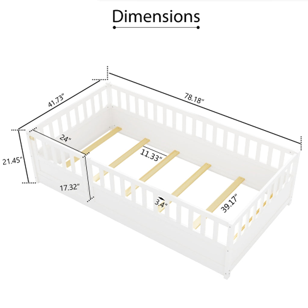 MontessoriPlay™ – Twin Size Wooden Floor Bed with Safety Rails & Door (US Warehouse) - enhanced image 3