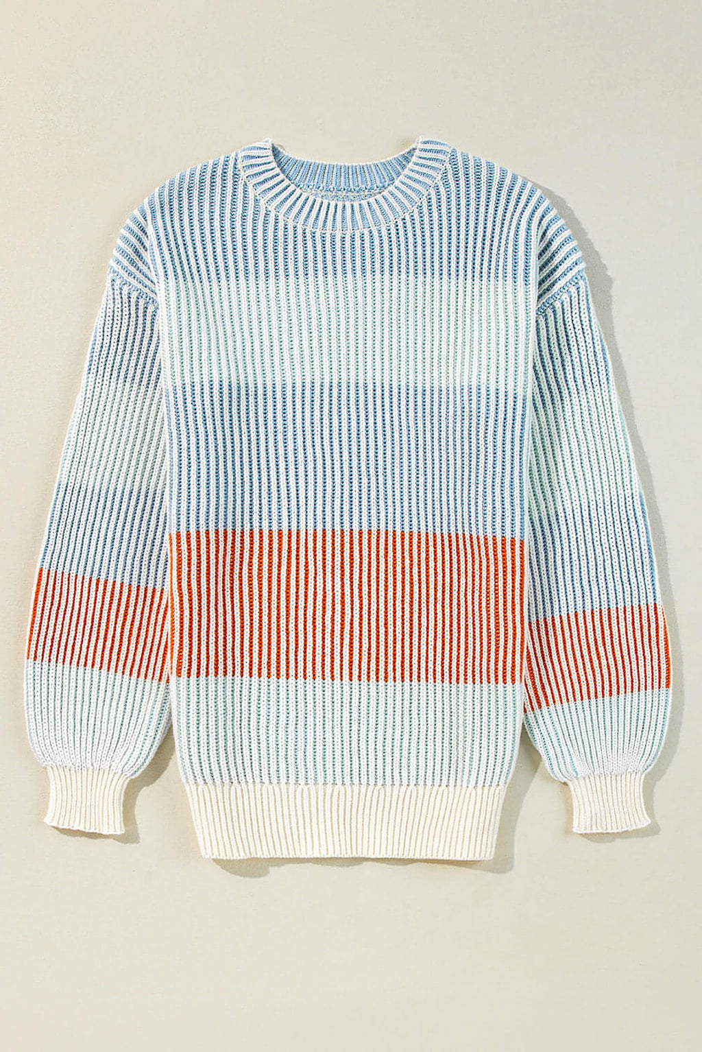 Multicolour Colorblock Textured Knit Bubble Sleeve Sweater - enhanced image 3