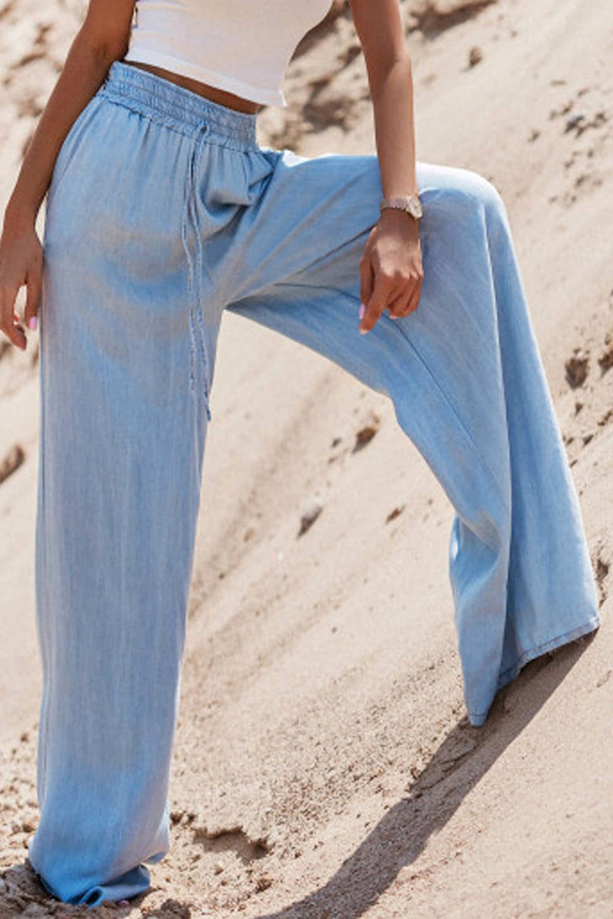 Myosotis Drawstring High Waist Wide Leg Denim Pants - enhanced image 3