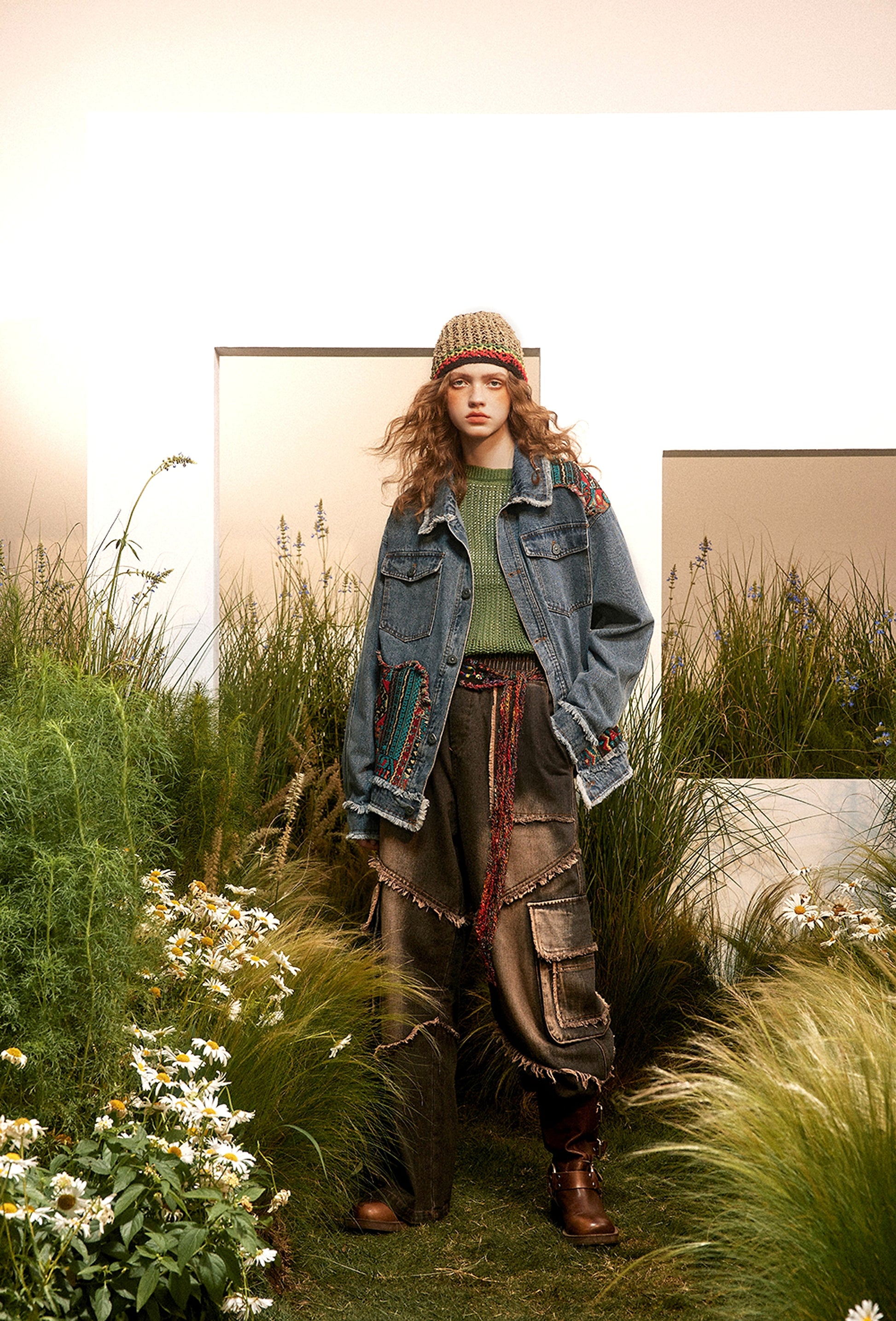 1. National Style Burrs Stitching Washed Denim Jacket - enhanced image 3