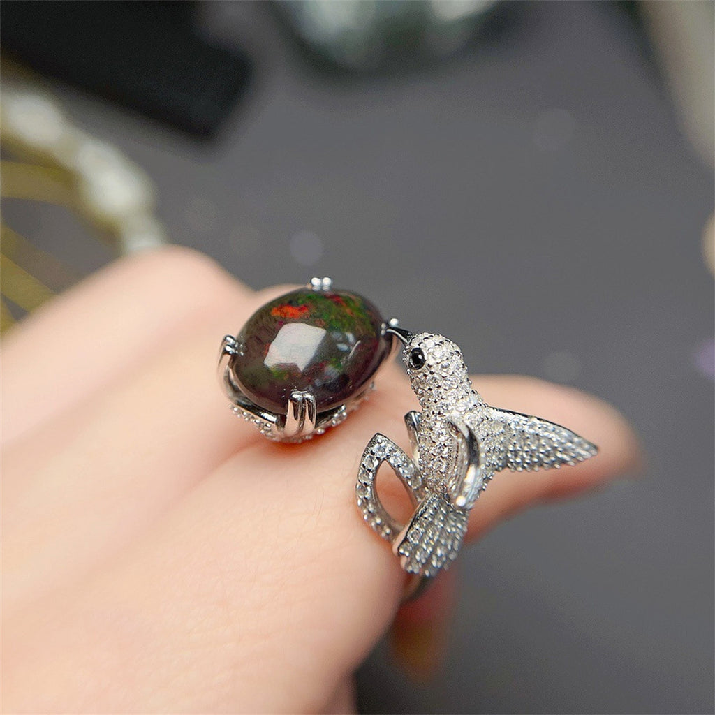 Natural Black Opal Ring For Women - enhanced image 3
