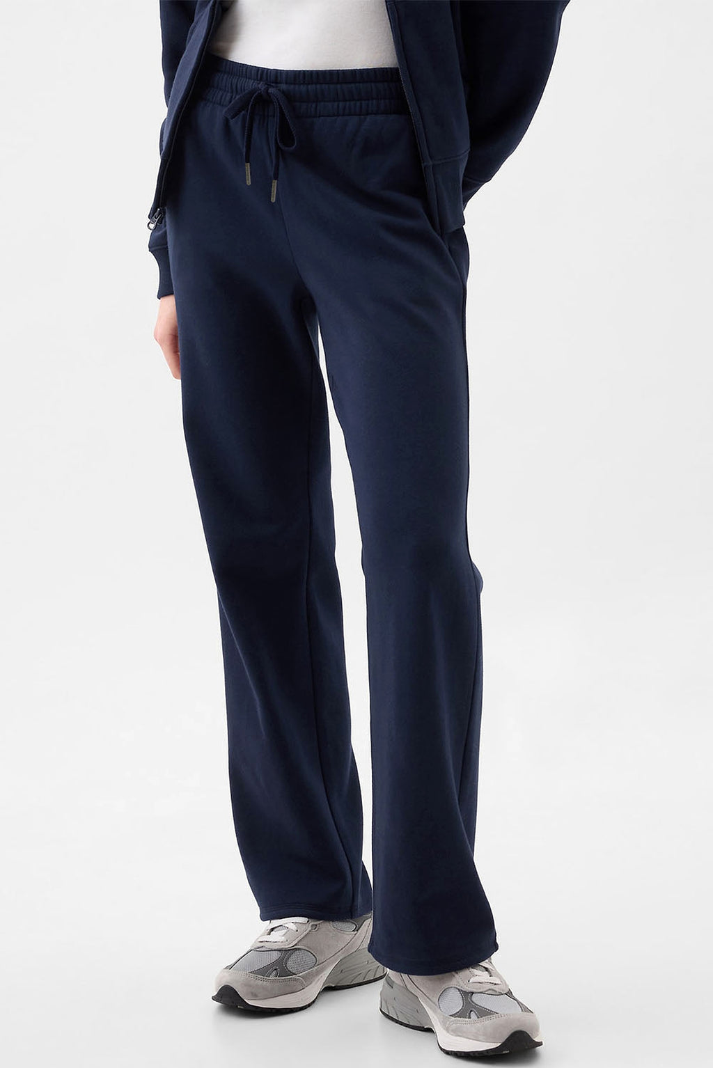 Navy Blue Solid Color Fleece Lined Drawstring Waist Casual Pants - enhanced image 3