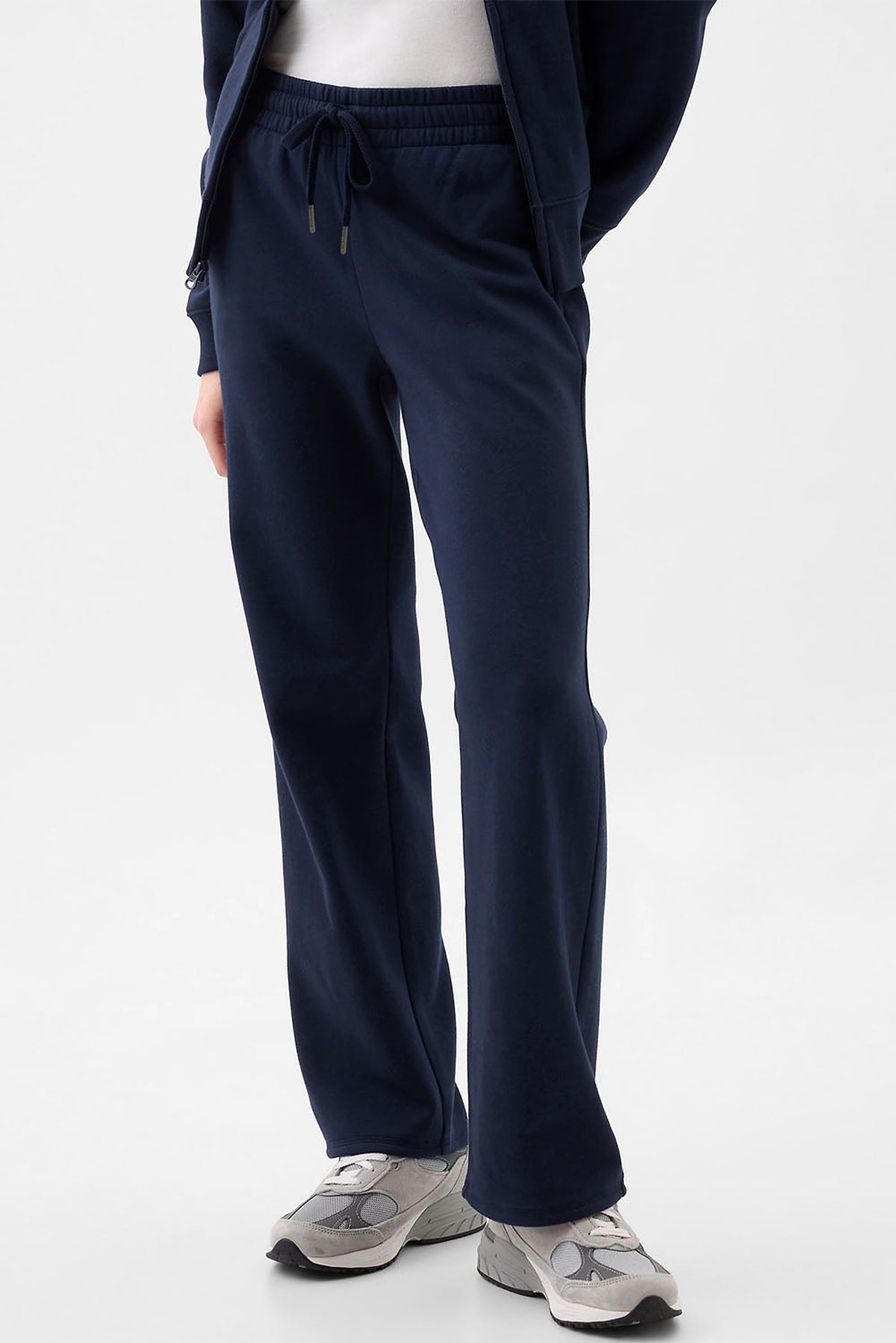 Navy Blue Solid Color Fleece Lined Drawstring Waist Casual Pants - enhanced image 3