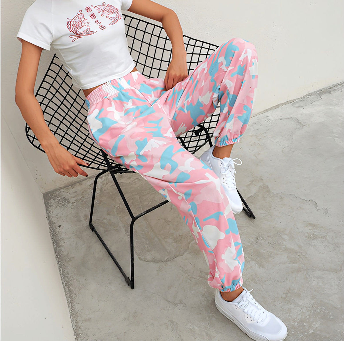 Camouflage Pants Spring High Waist Casual Joggers Elastic Sweatpants Women