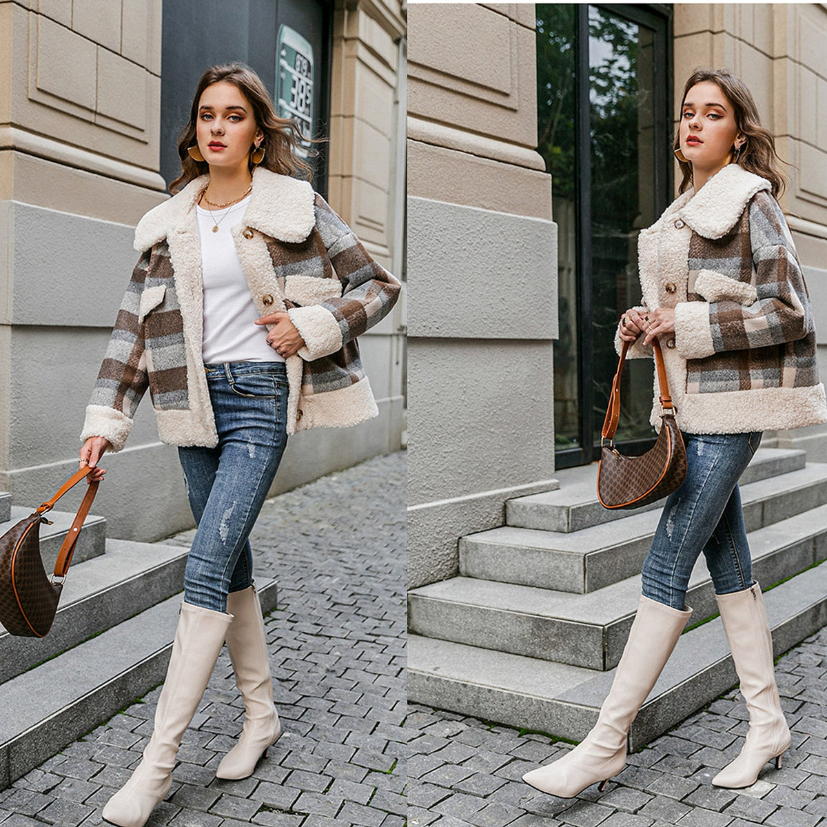 New coat plaid lamb wool thick plaid coat - enhanced image 3