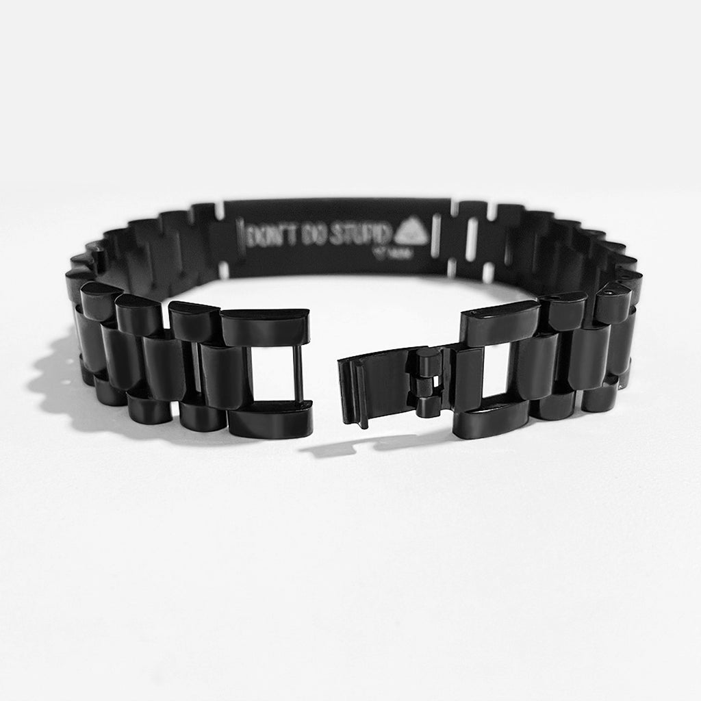 Men's Stainless Steel Black Strap Lettering Bracelet – Stylish & Durable - enhanced image 3