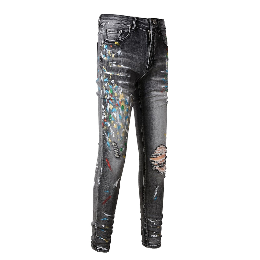 Old Washed Elastic Slim Fitting Gray Jeans For Men - enhanced image 3