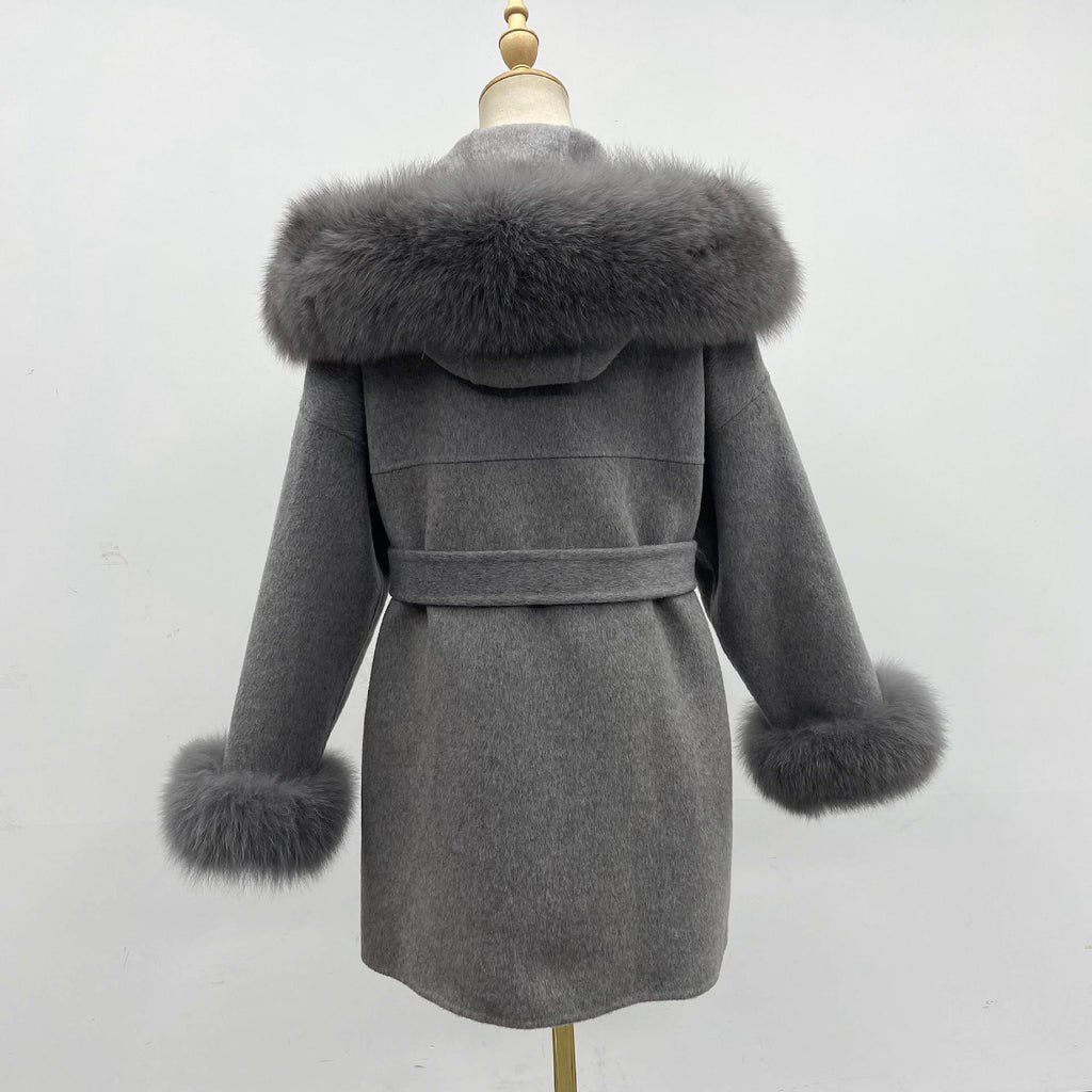 Oversized Fur Collar Hooded Double-Sided Wool Coat – Luxurious Warmth & Style - enhanced image 3
