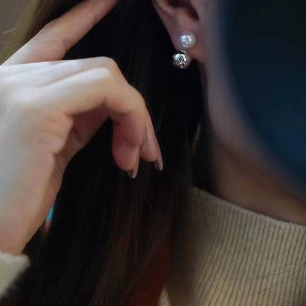 Pearl And Small Gold Ball Combined With Gold Earrings - enhanced image 3