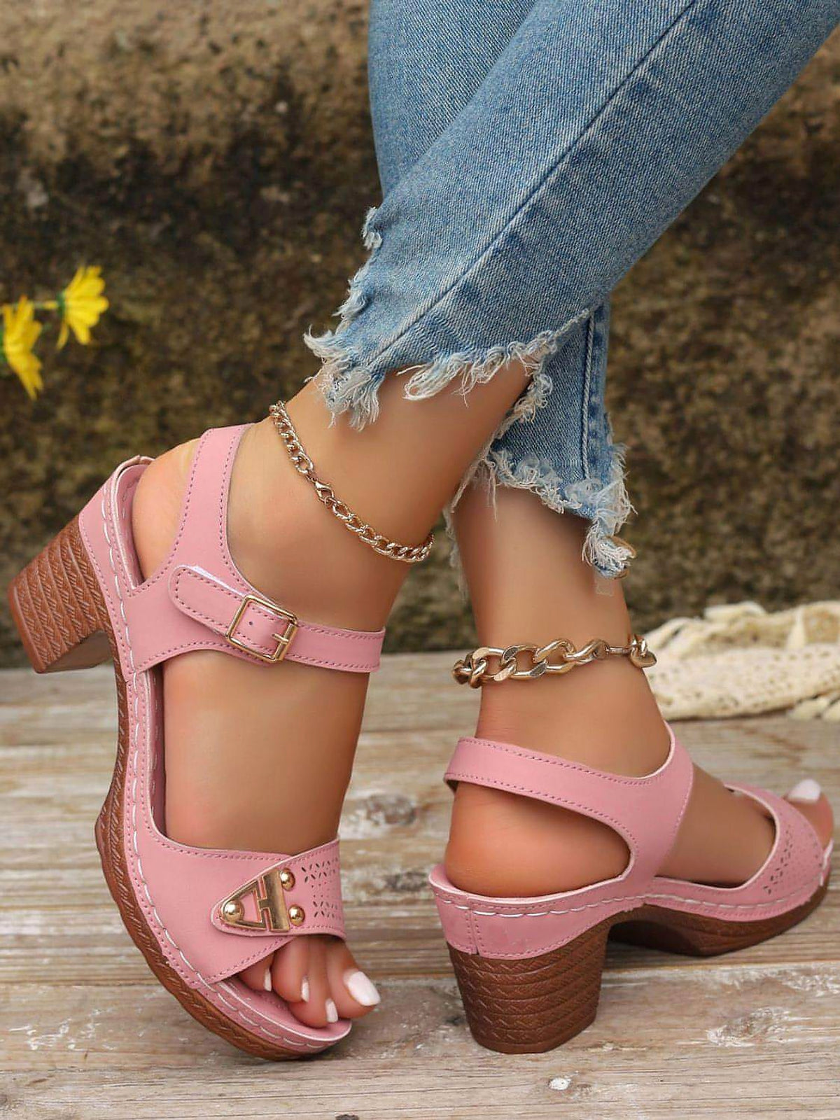 Peep Toe Block Heel Sandals - enhanced image 3