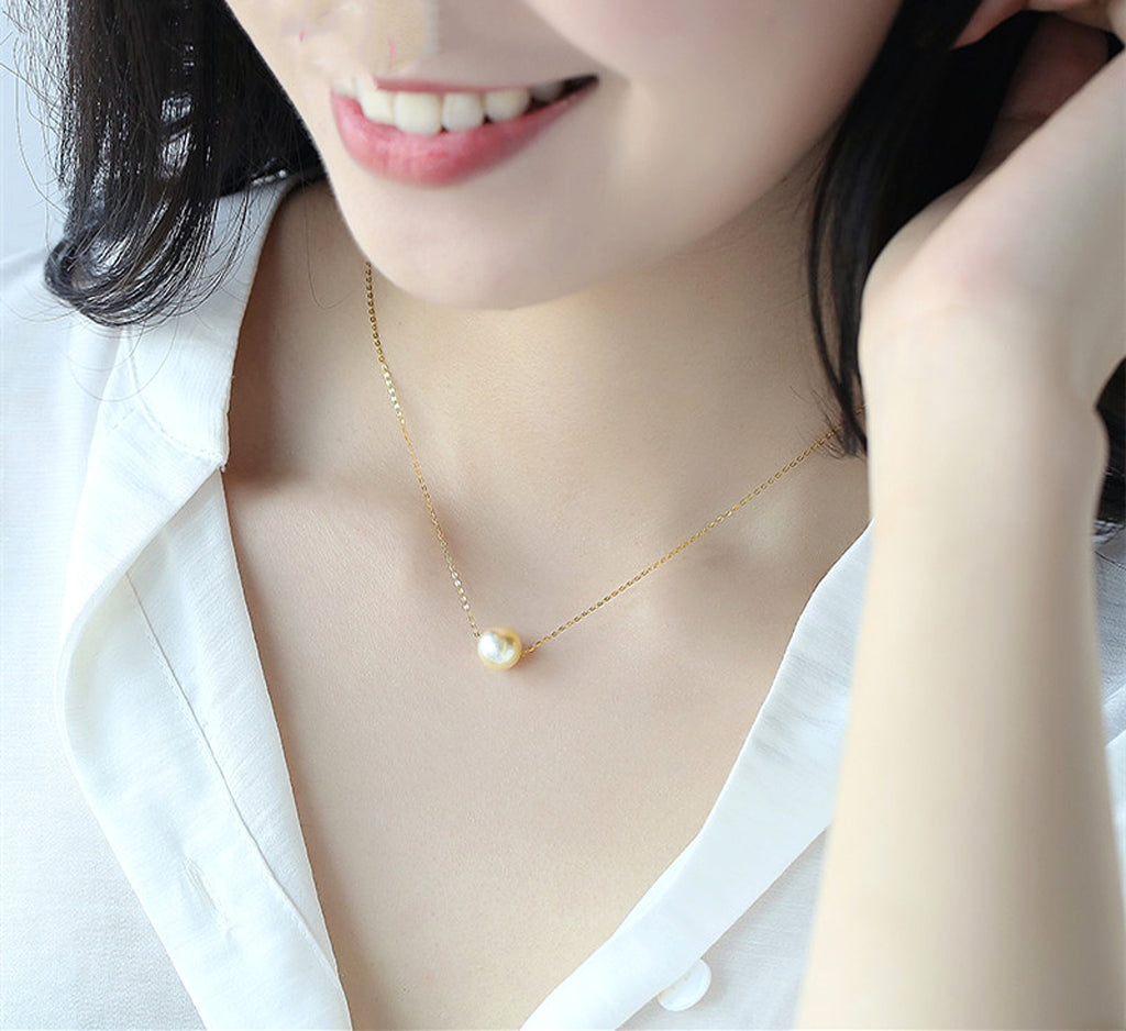 Perfect Round Glare Necklace Seawater Pearl Pendant - enhanced image 3