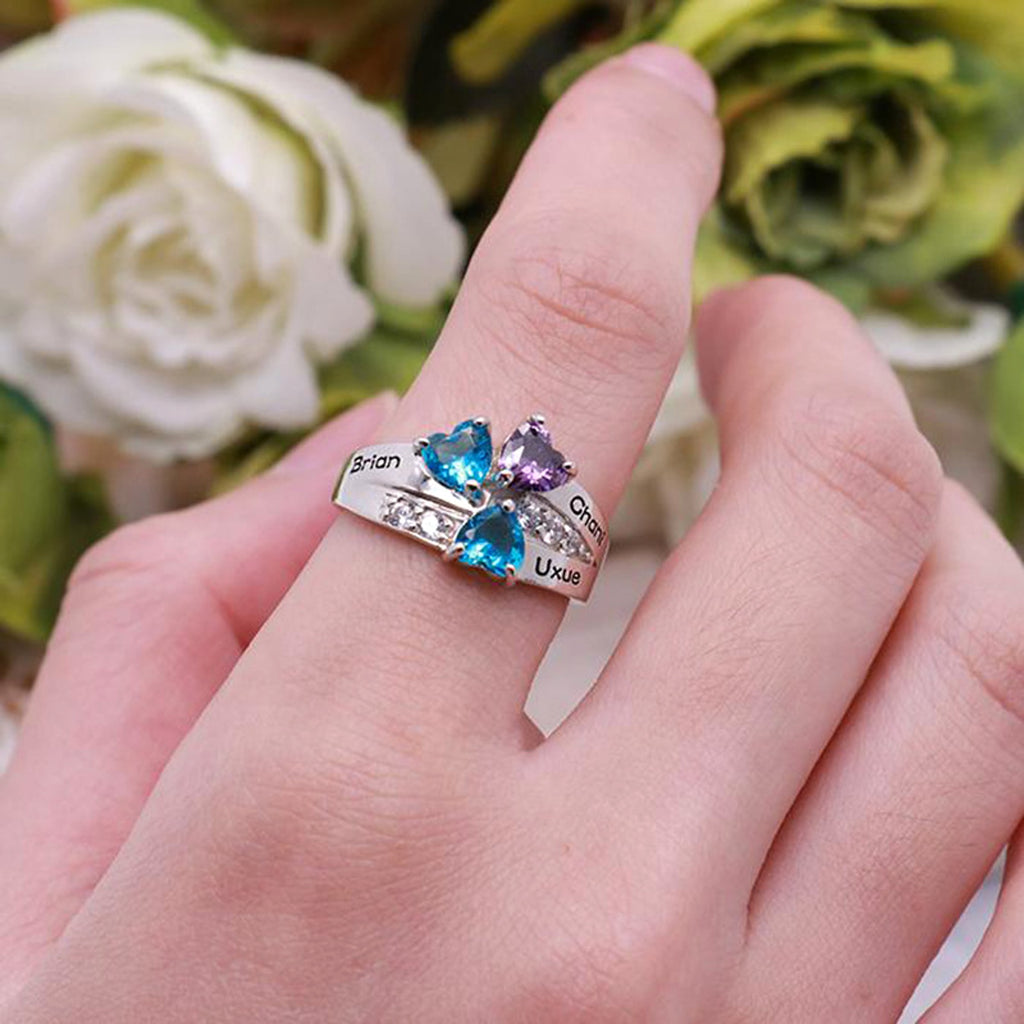 Personalized And Engraved Heart Assortment Birthstones Silver Ring - enhanced image 3