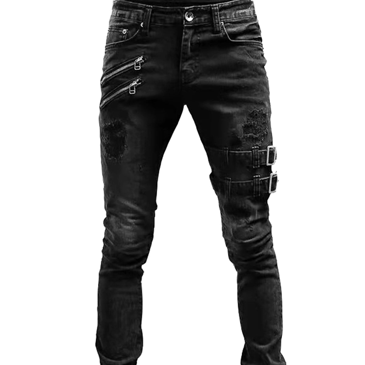Personalized Trendy Worn Ripped Motorcycle Jeans Men - enhanced image 3