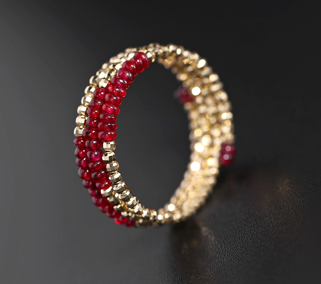 Pigeon Blood Ruby Ring Female 18K Gold Treasure Double-layer Tail Ring Elastic Model - enhanced image 3