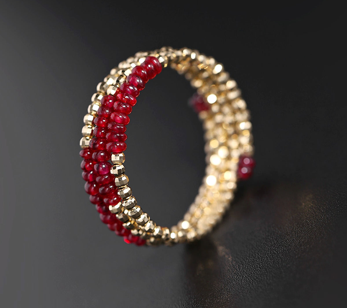 Pigeon Blood Ruby Ring Female 18K Gold Treasure Double-layer Tail Ring Elastic Model - enhanced image 3