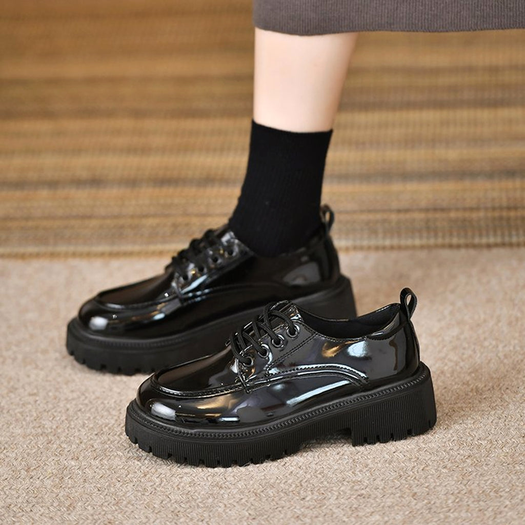 Platform Leather Shoes Women's British Style Slimming - enhanced image 3