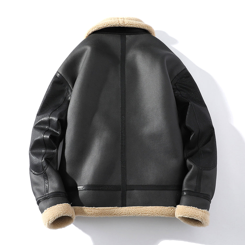 A.1 Plus Size Fleece-lined Thicker Fur Integrated Lapel Jacket Men - enhanced image 3