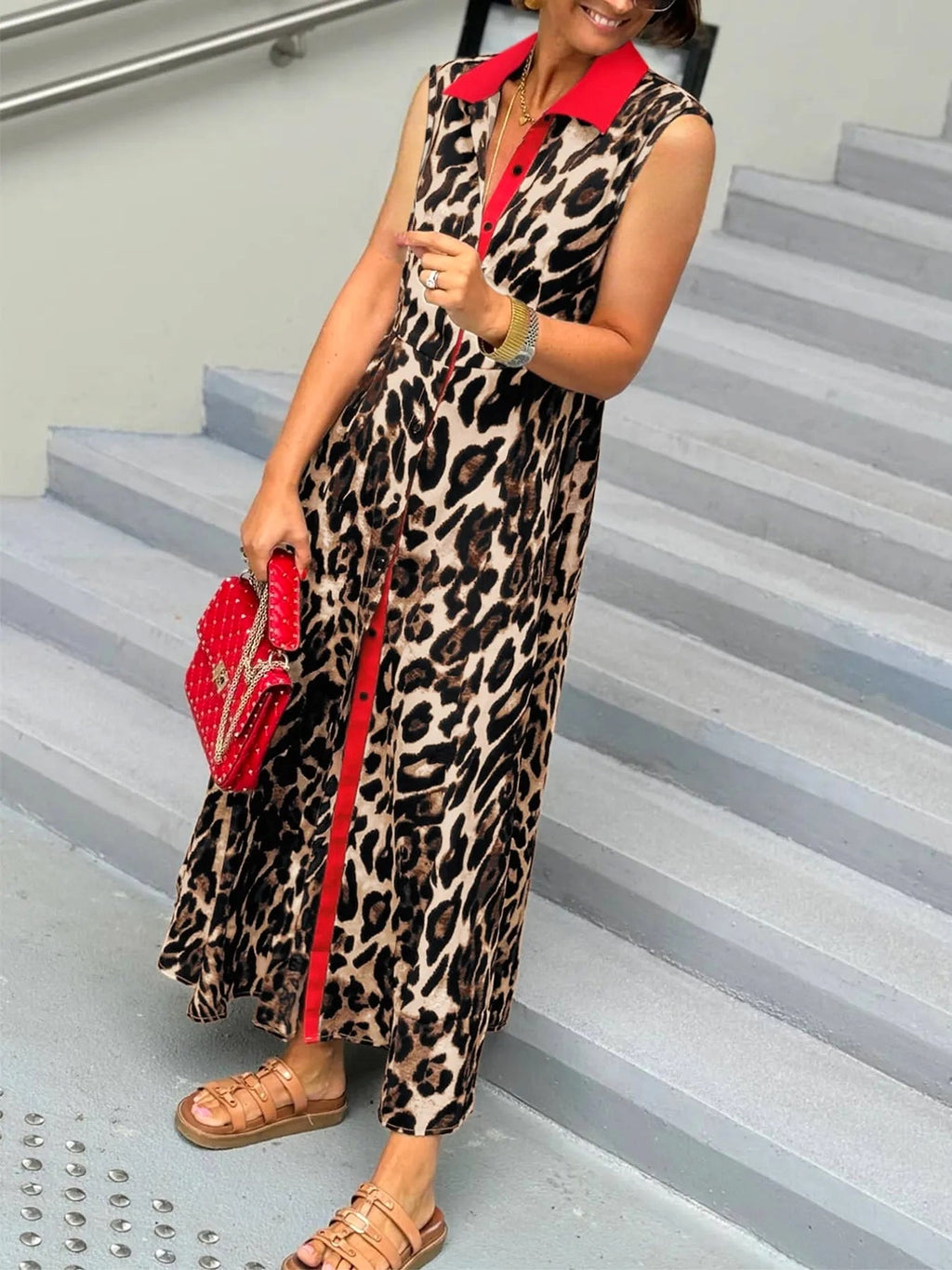 Plus Size Leopard Print Sleeveless Maxi Dress - enhanced image 3