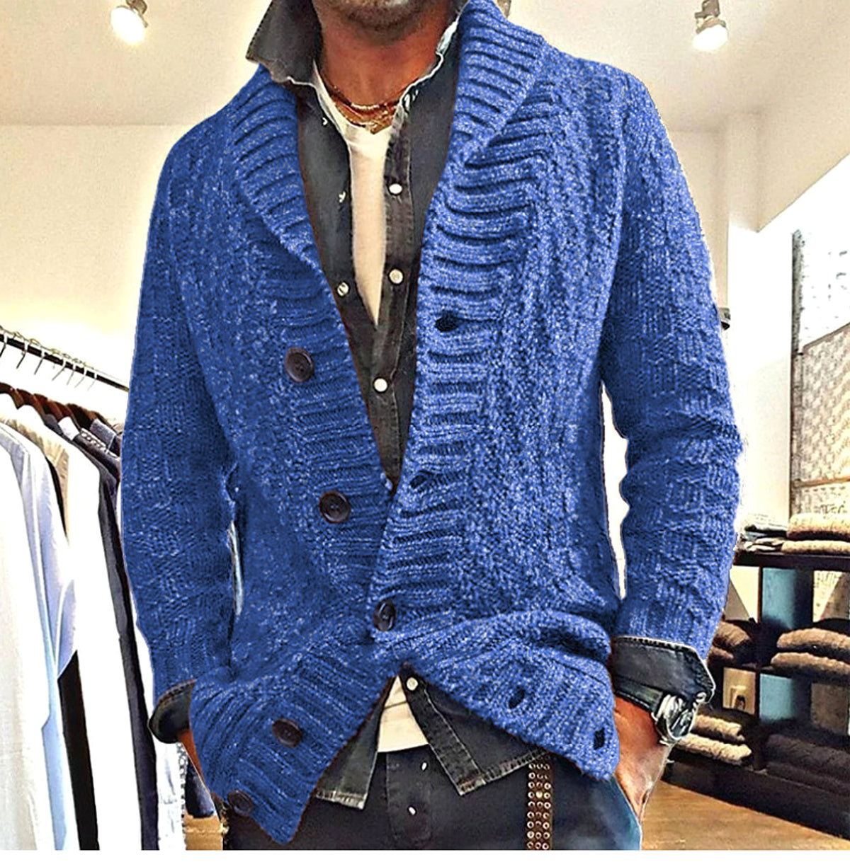 Polyester Men's Long-sleeved Thick Needle Sweater Sweater - enhanced image 3