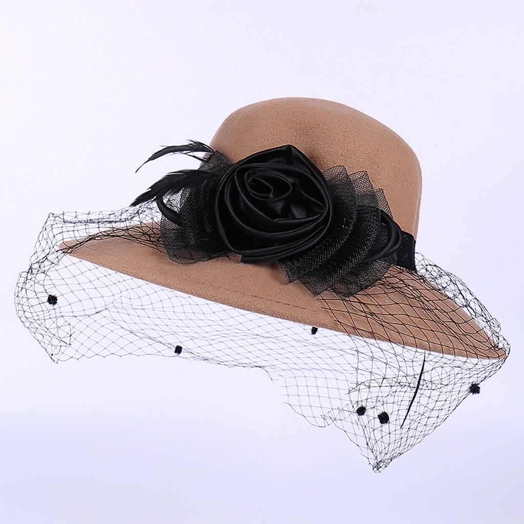 Pure Wool Ladies Banquet Lace Mesh Flower Big Brim Fisherman Hat - enhanced image 3