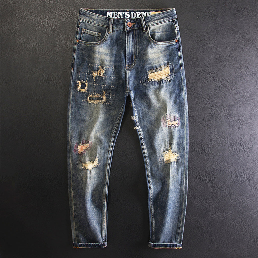 Retro Fashion And Personalized Ripped Jeans For Men - enhanced image 3