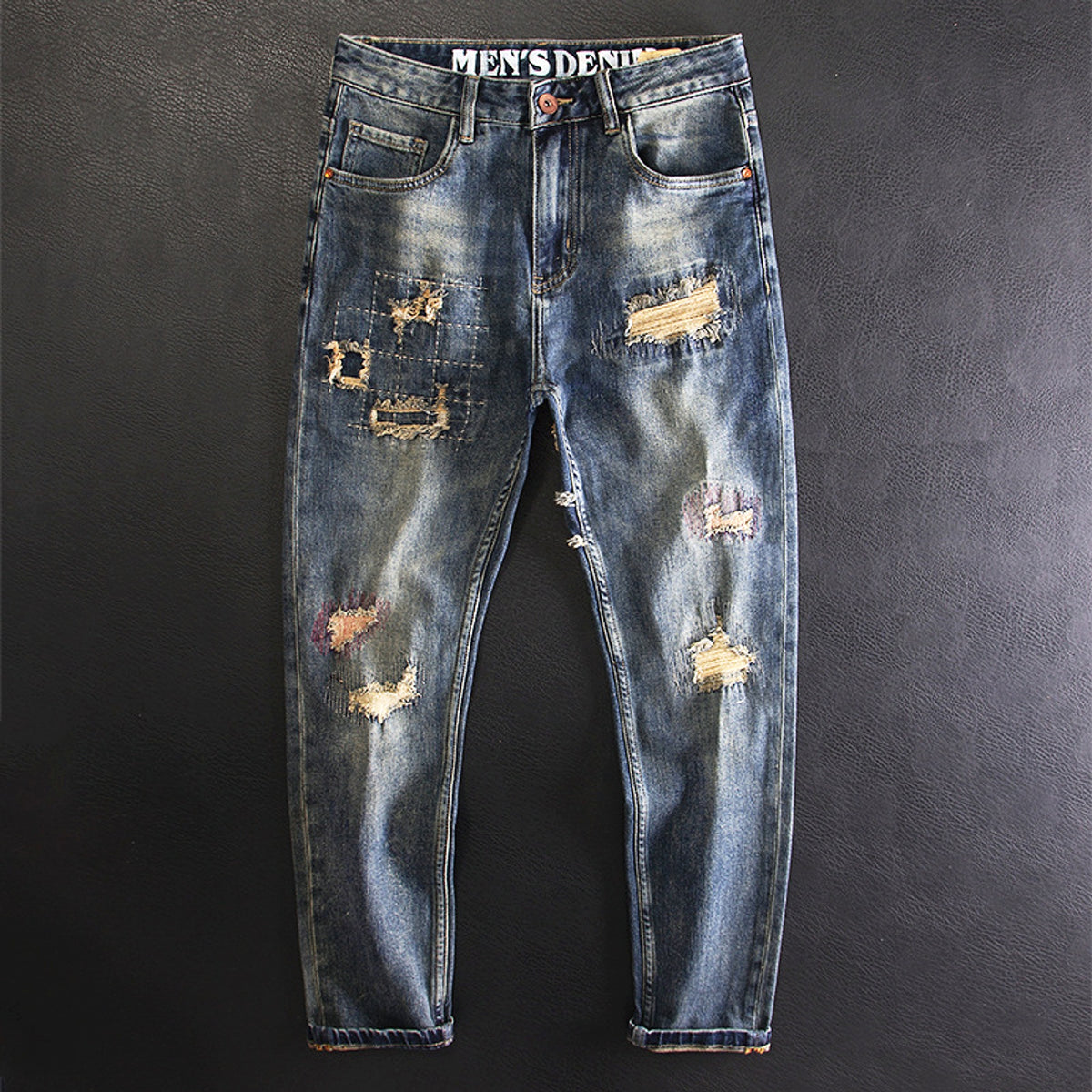 Retro Fashion And Personalized Ripped Jeans For Men - enhanced image 3