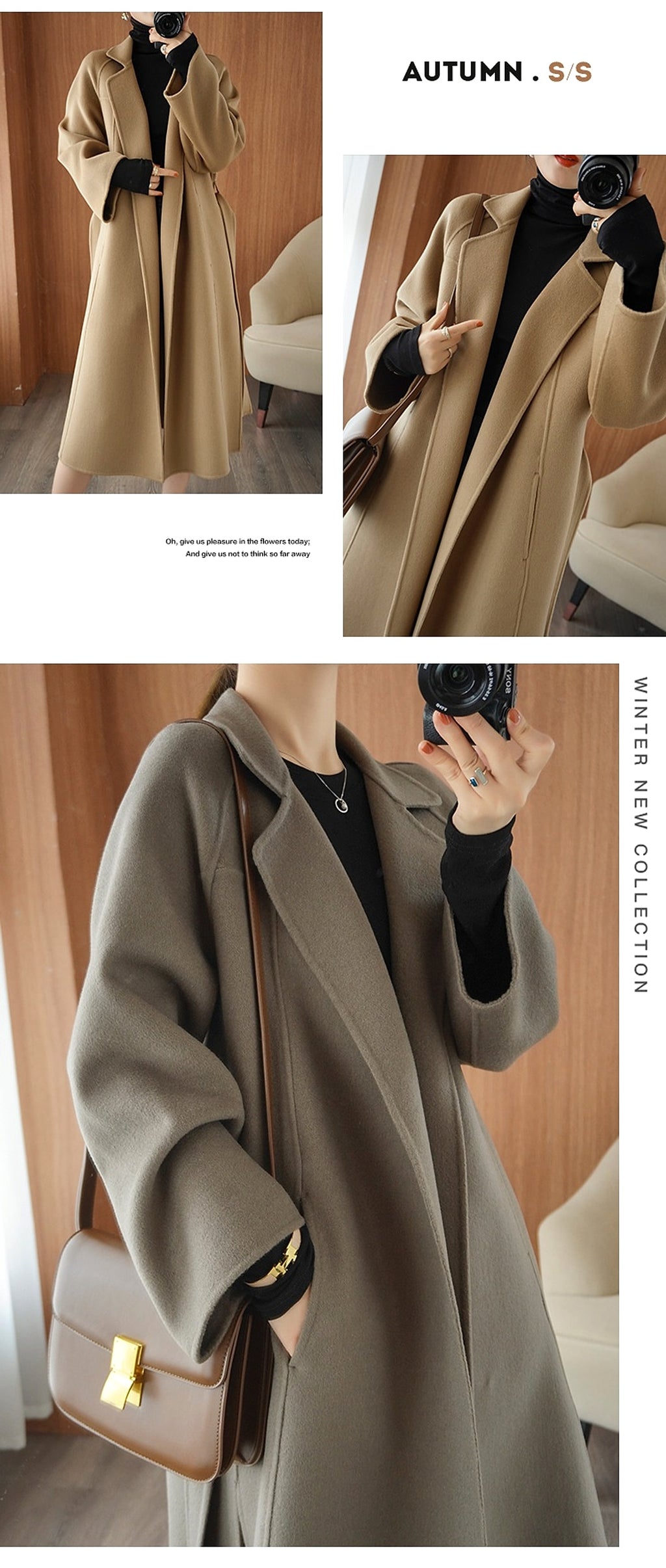 Reversible Cashmere Coat Women's Mid-length Loose Over Knee Coat - enhanced image 3