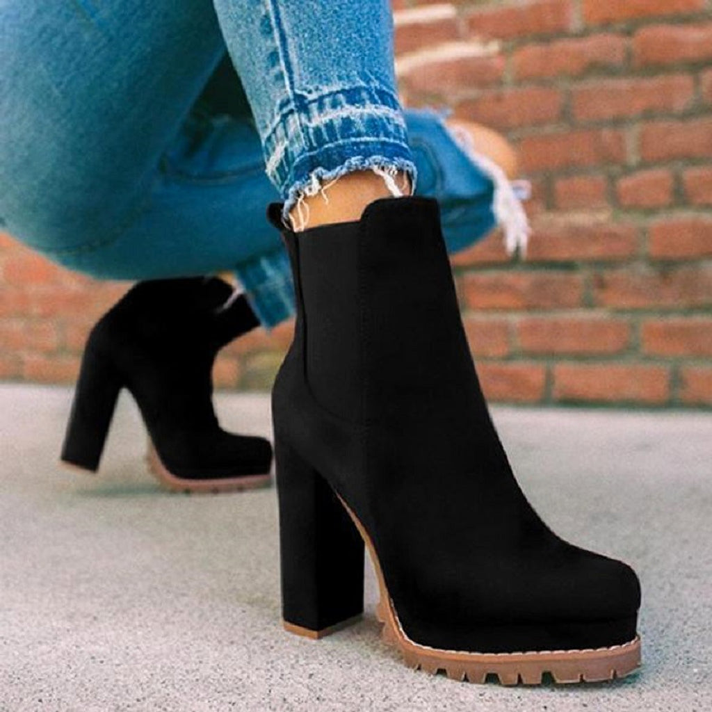 Round-toe Ankle Boots Solid Leopard Print - enhanced image 3