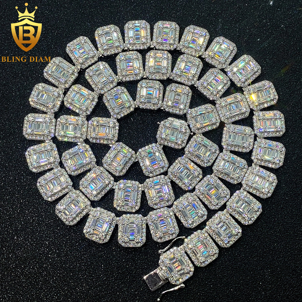 S925 Silver Rectangular Moissanite Cuban Link Chain – Sophisticated and Stylish - enhanced image 3