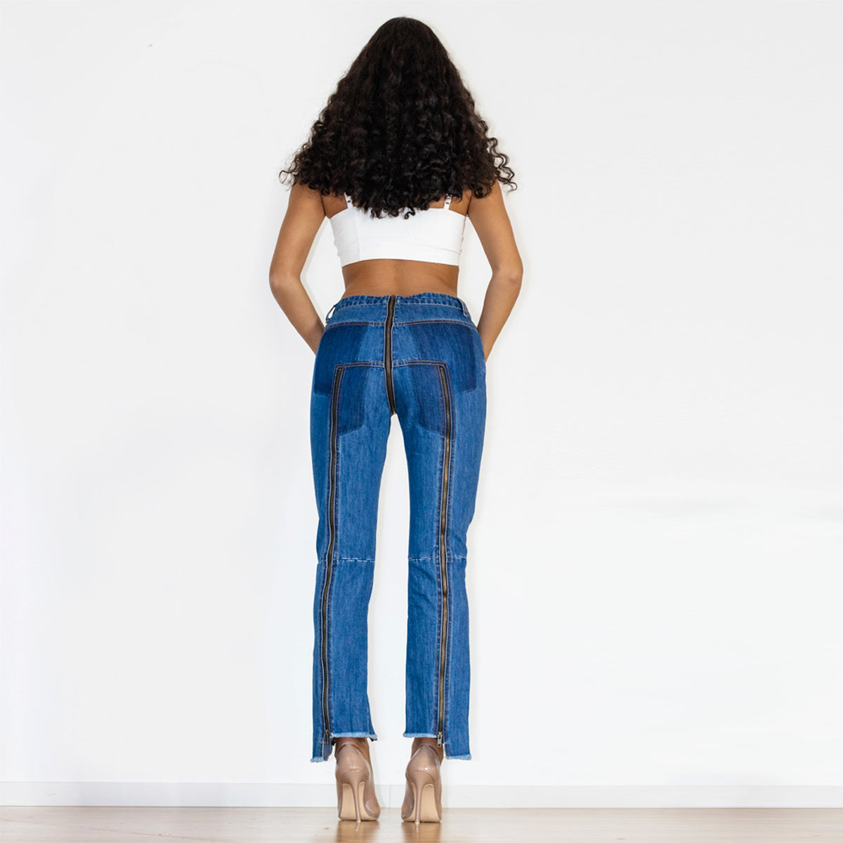 Shascullfites Melody Women Zipper Jeans Women Unique Dark Blue Denim Pants Hot Streetwear Party Club Dance Pants - enhanced image 3