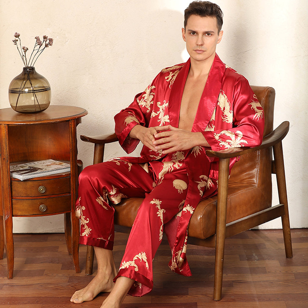 Silk Robe Pants Pajama Set - enhanced image 3