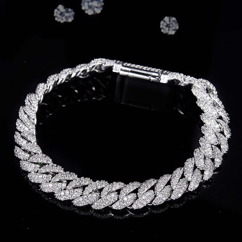 Silver Cuban Bracelet Or Necklace With Moissanite Diamonds - enhanced image 3