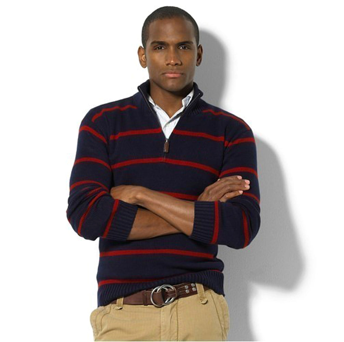 Slim Long-sleeved Casual Knit Sweater Men With Striped Wool - enhanced image 3