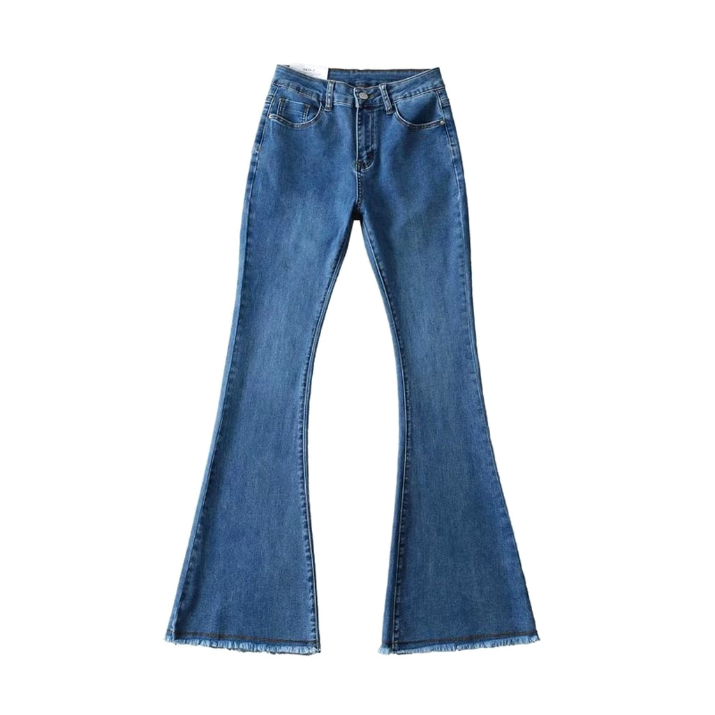 Small High Waist Raw Hem Jeans Retro Women - enhanced image 3