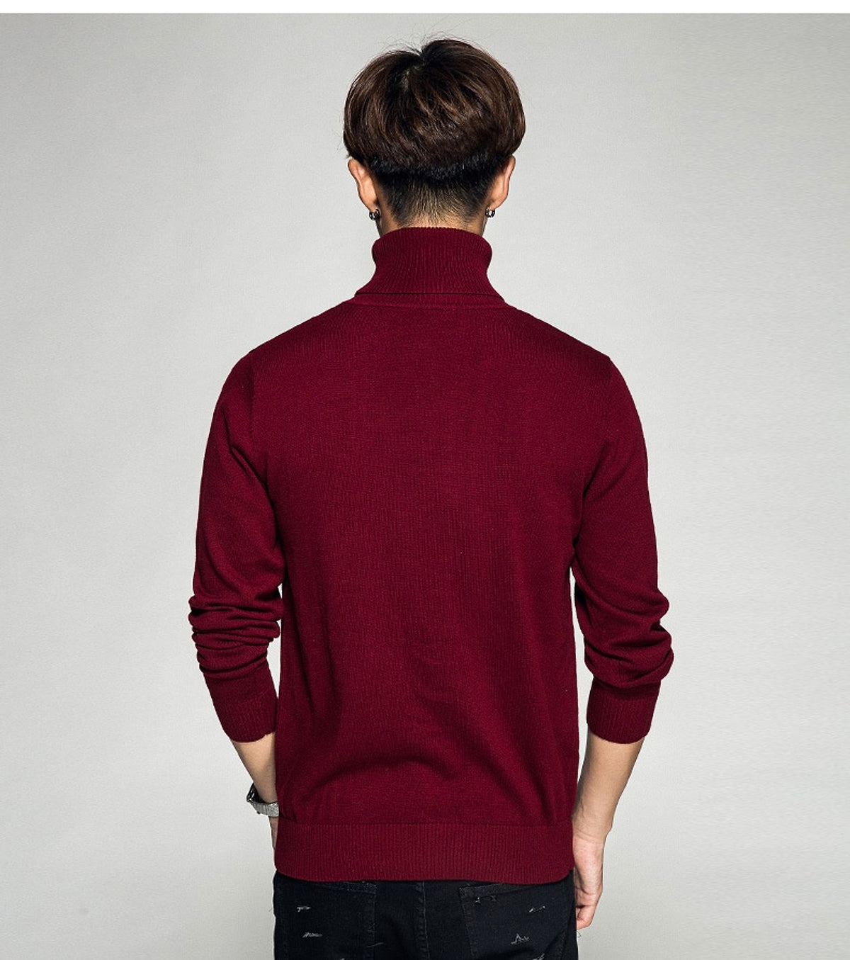 Solid Color Long Sleeve Turtleneck Pullover Men's Base Sweater - enhanced image 3