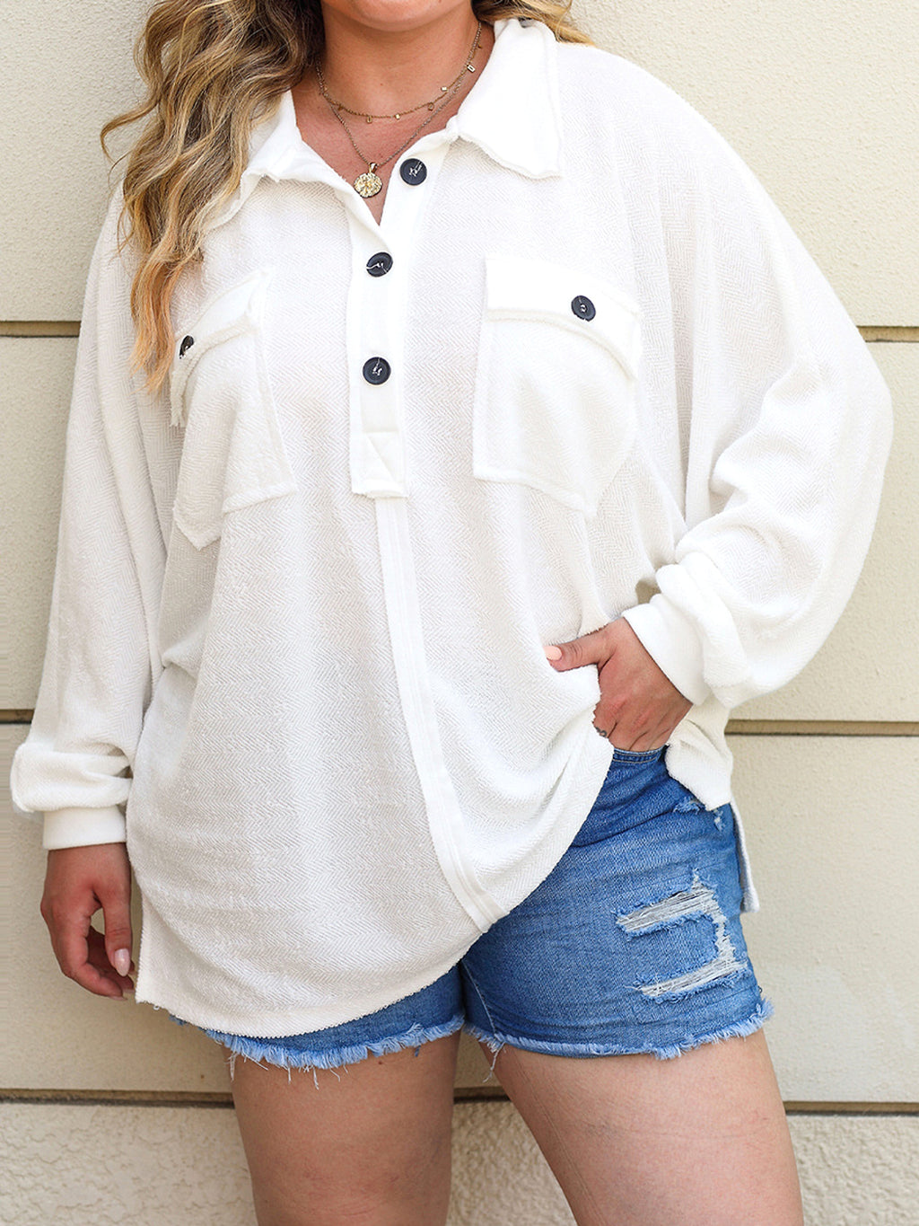 Solid Color Pullover Long Sleeve Top Women's Autumn New Button Loose Sweater Women's - enhanced image 3