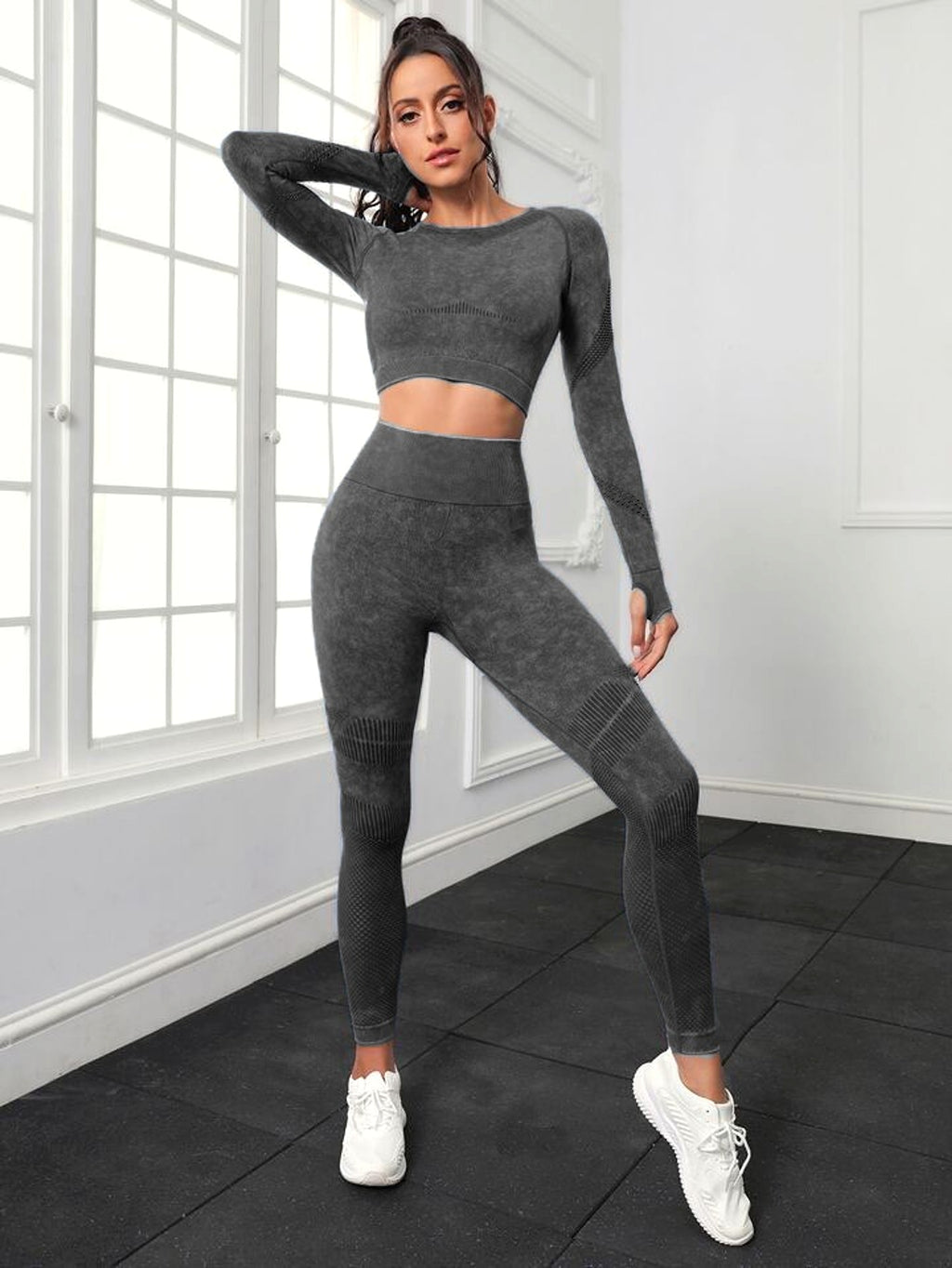 A.1 Sports Long Sleeve Fitness Yoga Leggings Pants Two-piece Set - enhanced image 3
