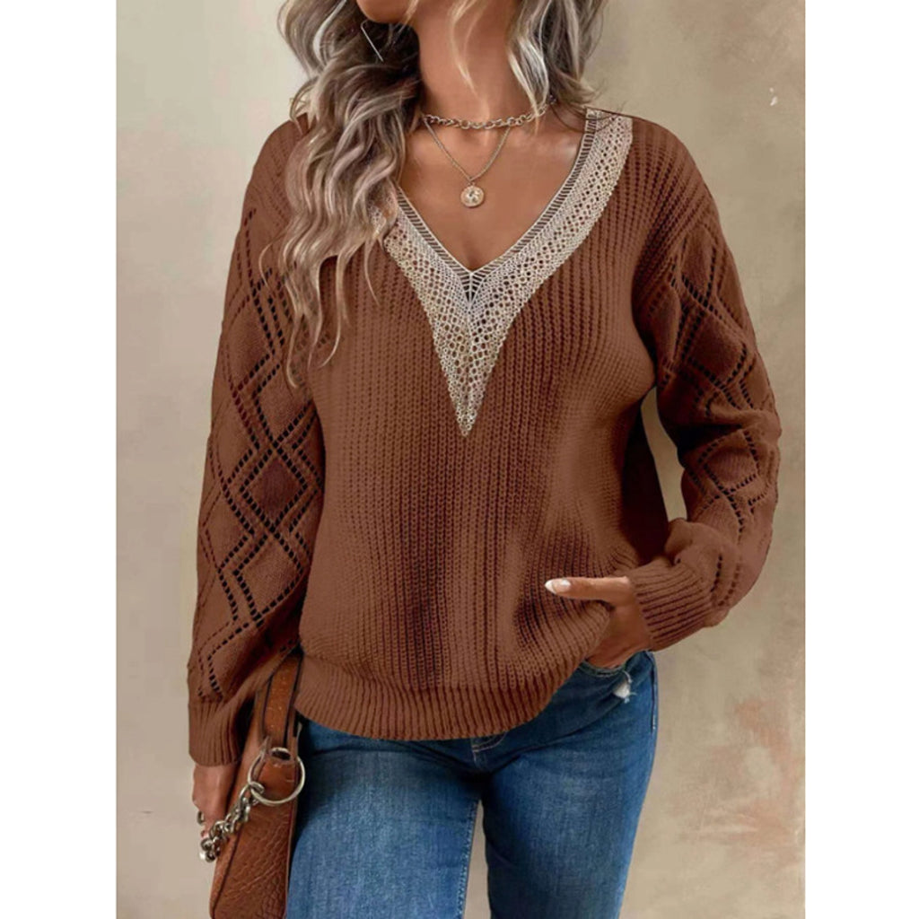 Spring And Autumn V-neck Sweater New Loose Casual Women - enhanced image 3