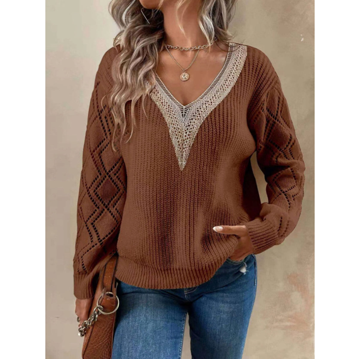 Spring And Autumn V-neck Sweater New Loose Casual Women - enhanced image 3