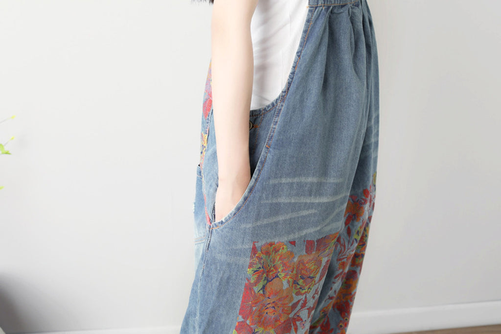 Spring And Summer Women's Plus Size Printed Suspender Pants - enhanced image 3